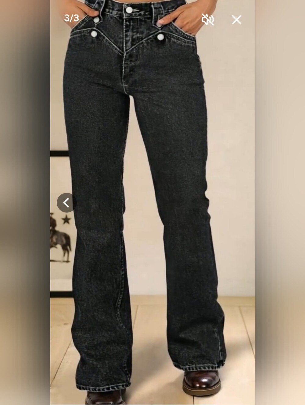 Flamingals Button Decor High Rise Bootcut Jeans Vintage Black NWT Small